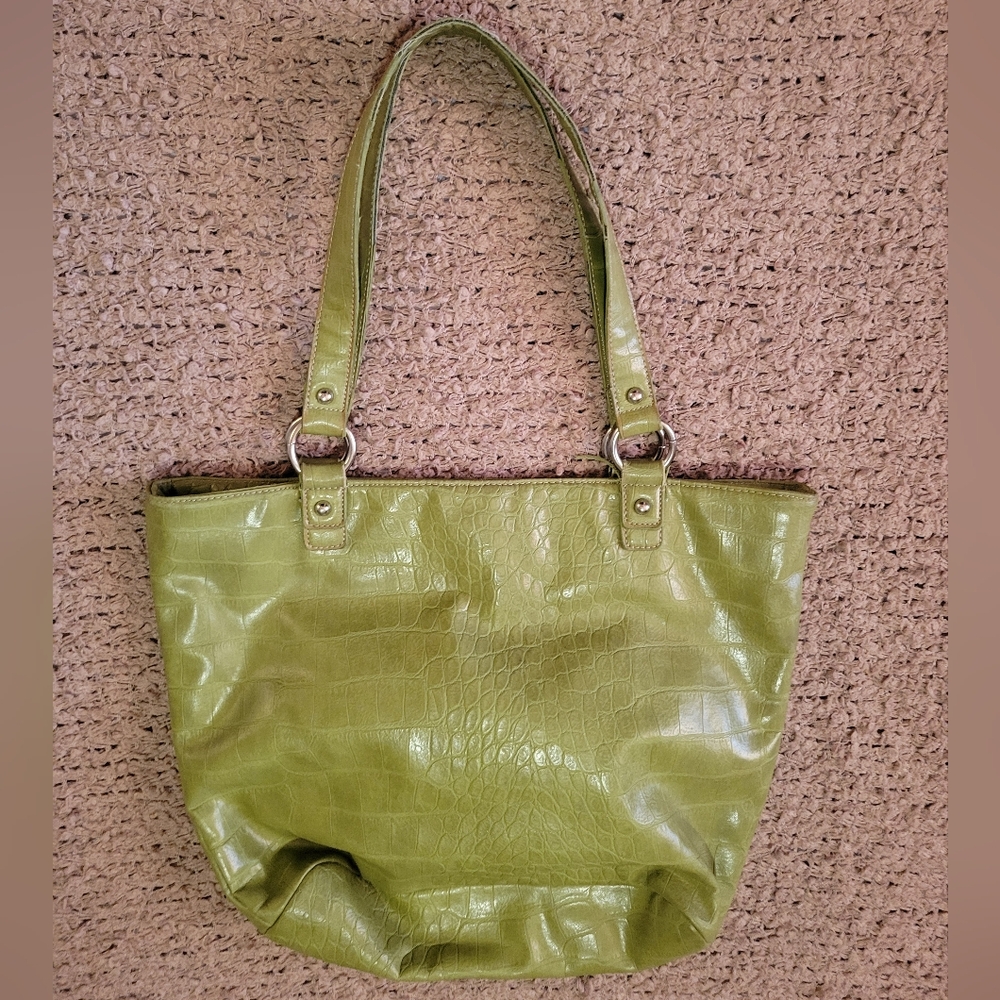 🔥🔥HP🔥🔥12-19-24🔥🔥WOMENS MERONA SNAKESKIN TOTE BAG GREEN - Picture 2 of 14